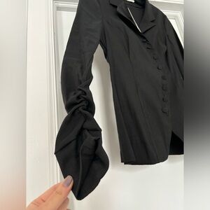 Zara asymmetrical button down with ruched sleeves